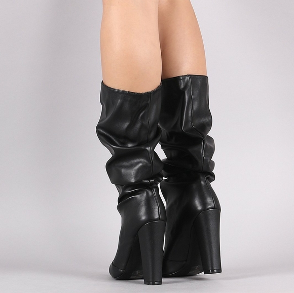 Hazel Slouchy Chunky Heel Boots - Mocha - Picture 5 of 6